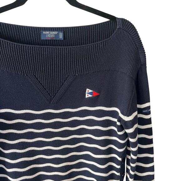 Saint James L'atelier Les Mathes Navy Striped Sweater Nautical Size Small 34 - Picture 2 of 16